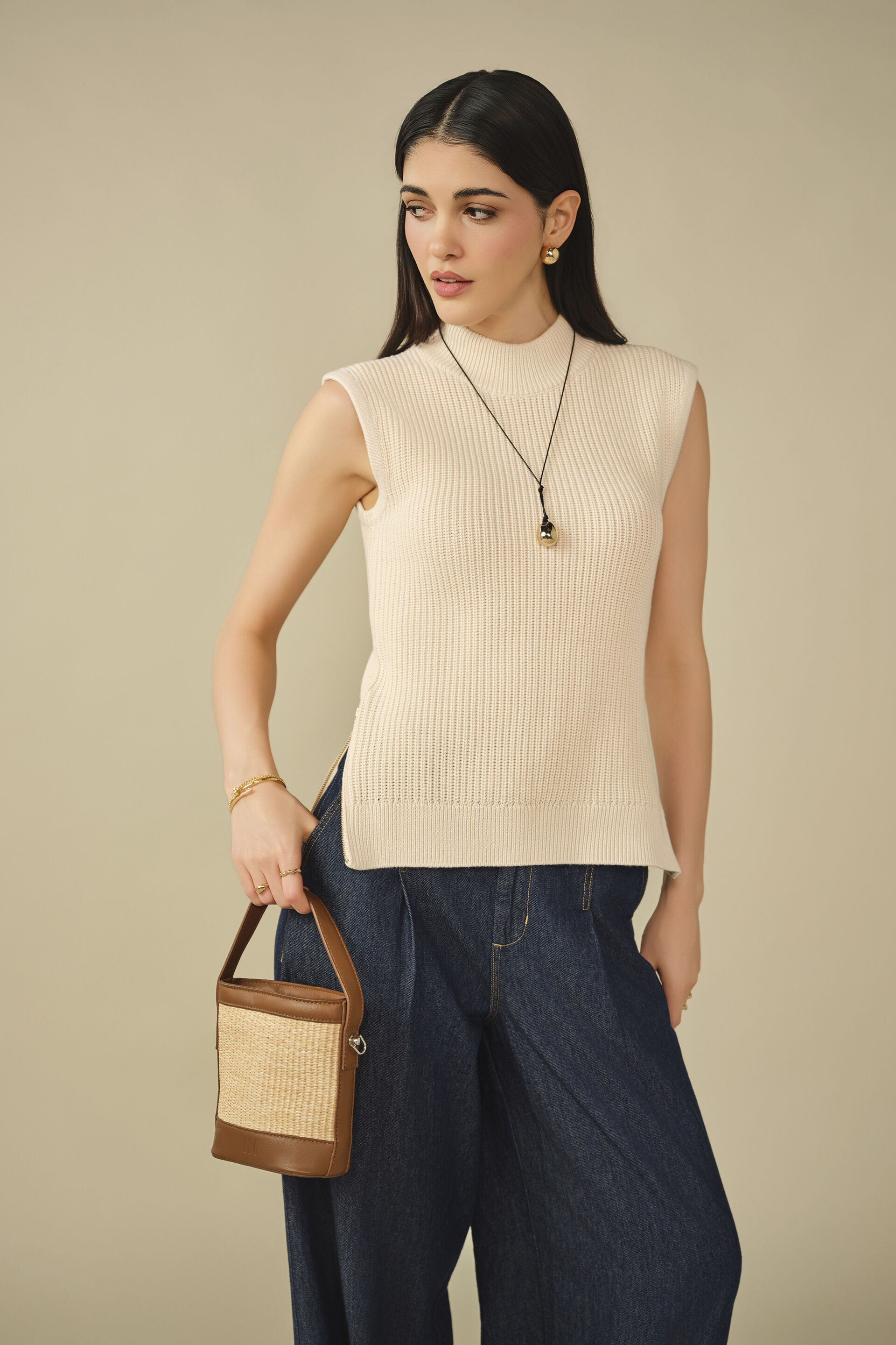 Solid Knit Top in Off White, Off White, image 3